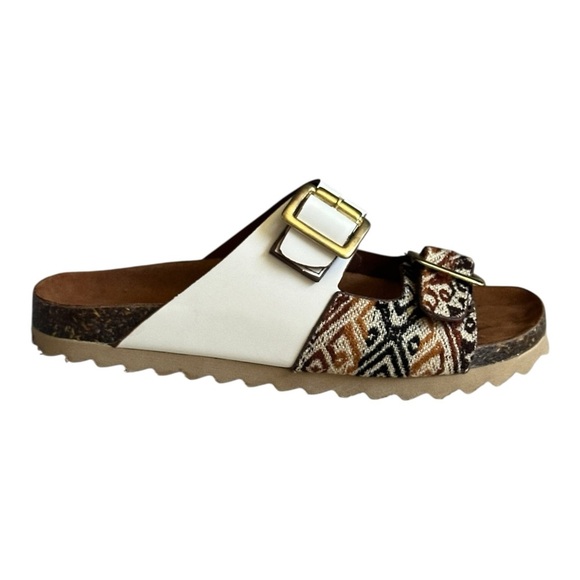 Inkkas Desert Buckle Sandals 7 Boho Woven Cork Slides White Brown Adjustable - Picture 7 of 11